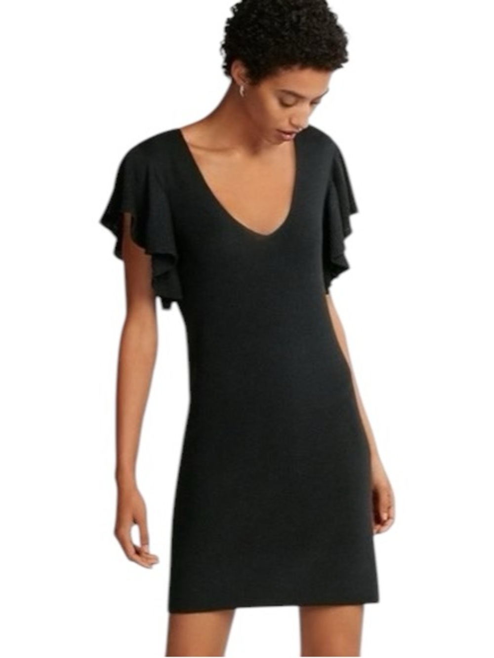 Express Black Knit Mini Dress With Ruffle Sleeves Small